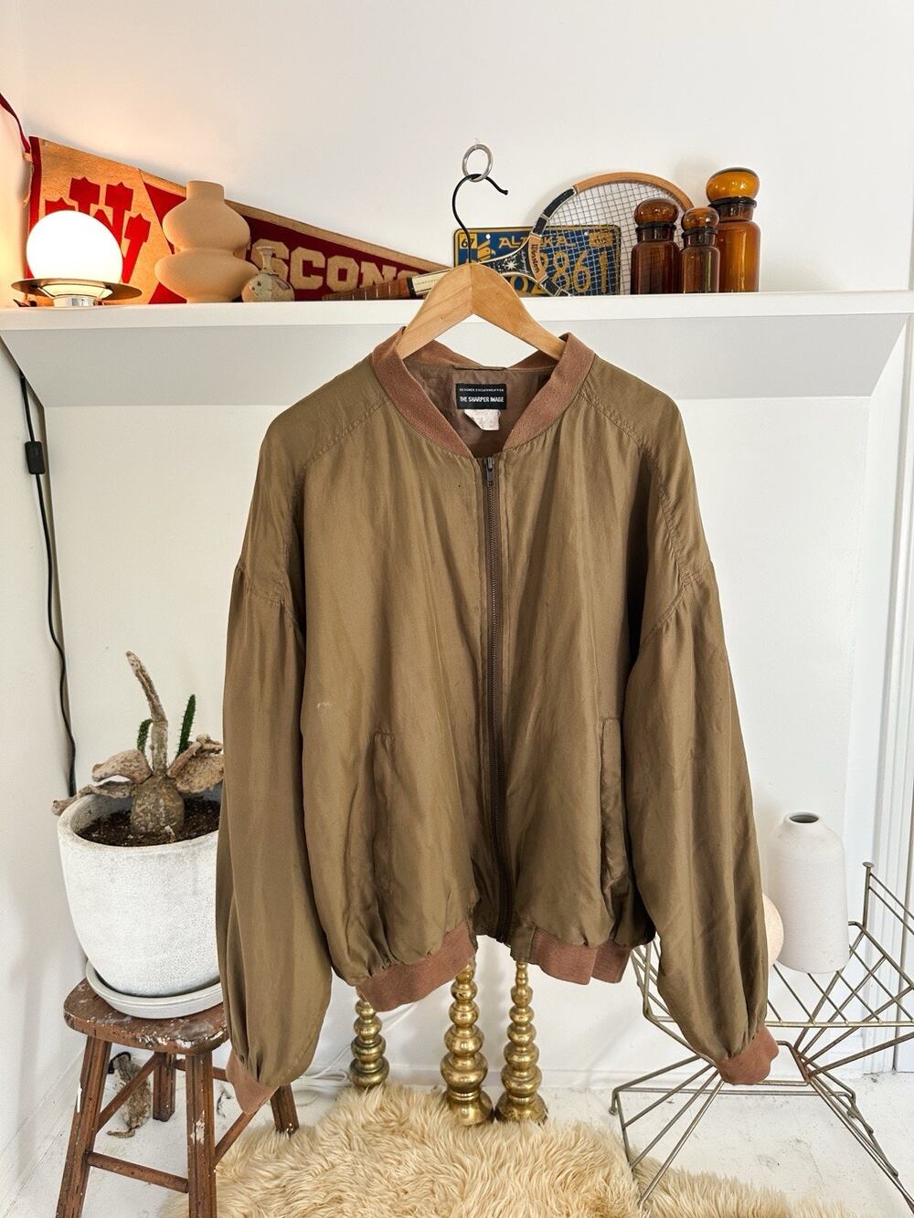 Vintage 1980s Sharper Image Bomber Satin/Silk Jacket Medium